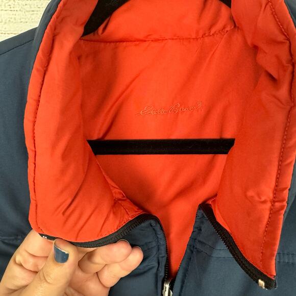 Eddie Bauer Men's Reversible Zip Up Down Orange/Navy Puffer Vest Size Large - Picture 11 of 15